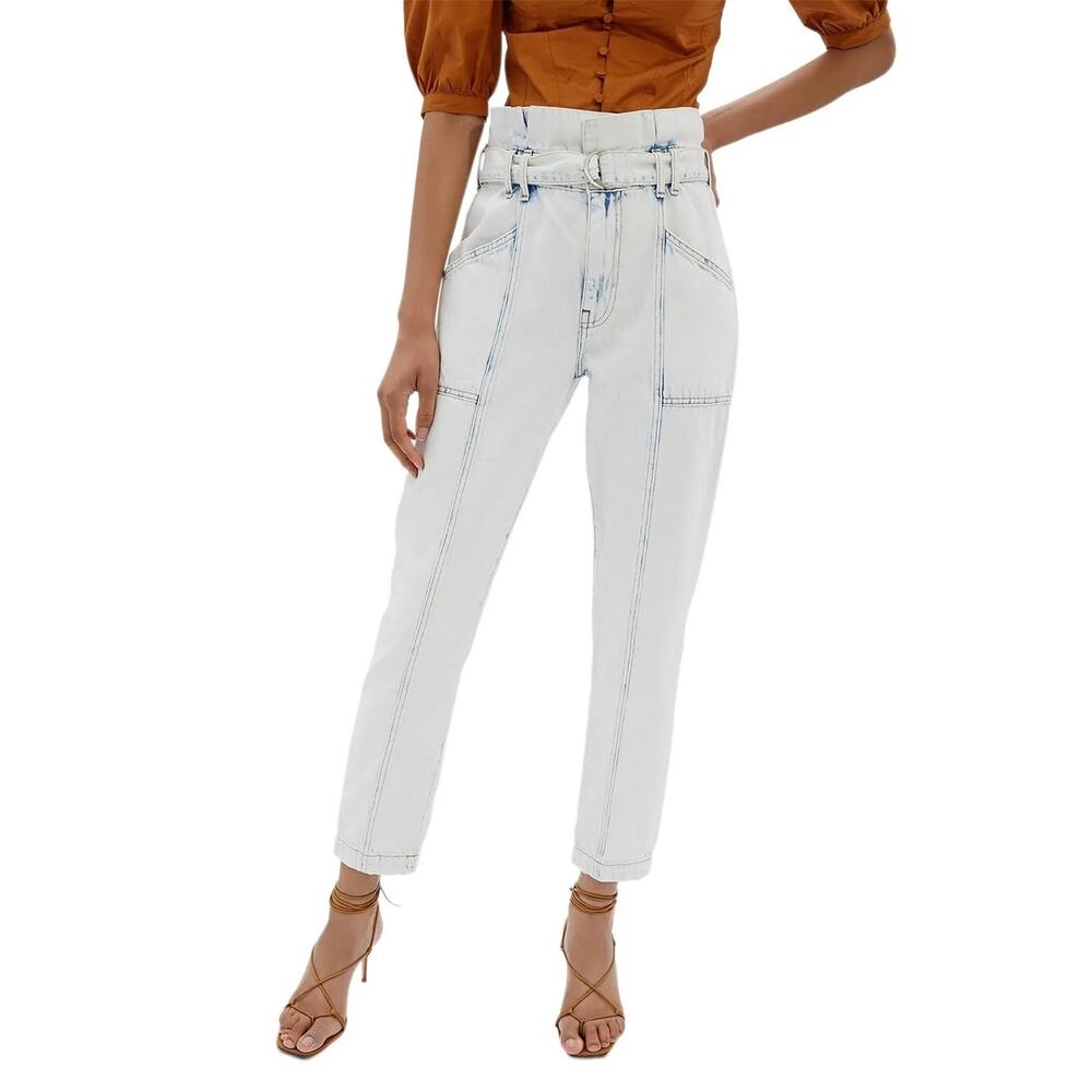 Jonathan Simkhai Organic Light Blue Henley Tie Waist Straight Leg Jeans Sz 30 - Picture 1 of 12